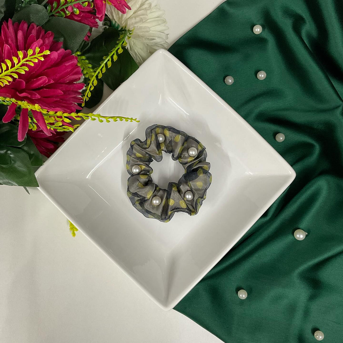 Organza Pearl Scrunchie