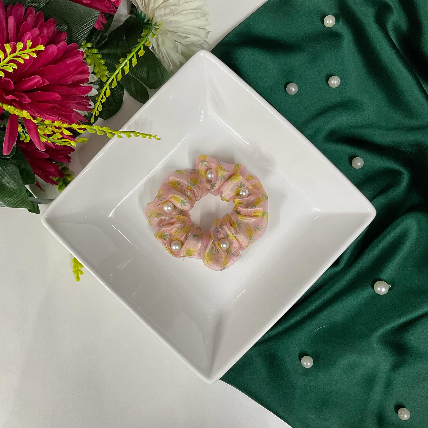 Organza Pearl Scrunchie